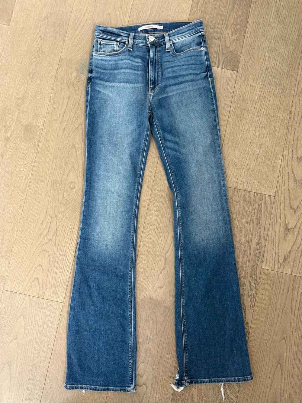 Hudson High Rise Medium Wash Flare Jeans Raw Hem Size 27